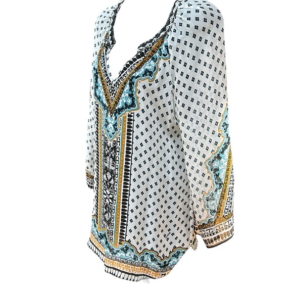 HALE BOB tunic in white, black, blue, & mustard, Small, EUC - Picture 3 of 12